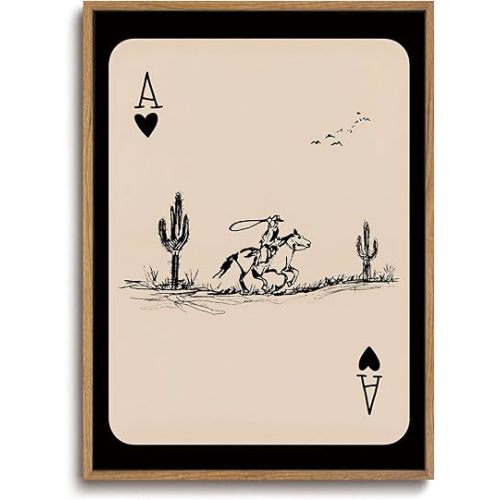 ZZLWBKGL Western Wall Art Vintage Framed Wall Decor Cactus Canvas Art Cowboy Pictures Southwest Farmhouse Paintings Retro Sketch Poker Artwork For Bedroom Living Room