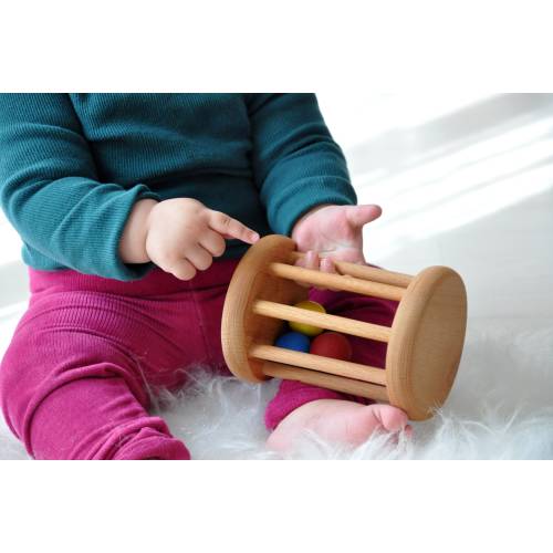 Montessori ball cylinder, Montessori rattle roller, wooden baby rattle, bell cylinder, Baby rattle toy, Wooden baby toy,   Baby shower gift