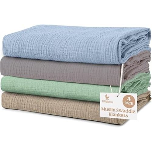 Muslin Swaddle Blankets - 4 Pack | Muslin Baby Blanket for Newborn Boy/Girl | Soft&Breathable Receiving Blankets | Newborn Swaddle Blanket (47" x 47")| Baby Essentials,Registry & Gift- Serene Pastels