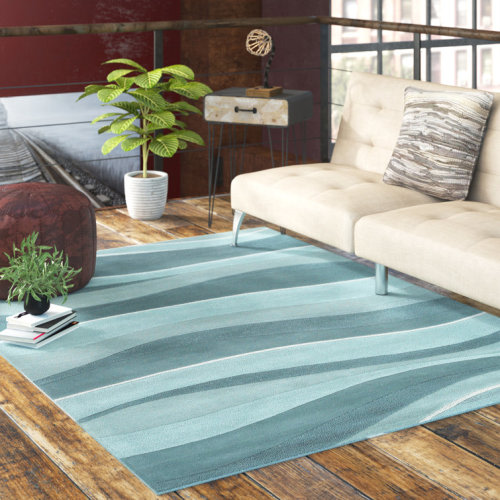 Patillo Cabo Handmade Wool Blue Ocean Waves Area Rug