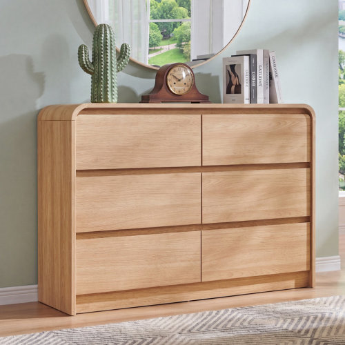 Ebern Designs Maud Modern Drawers Dresser for Bedroom, Wide Wood Dressers & Chests of Drawers w/Curved Profile Design & Reviews | Wayfair