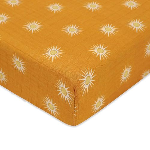 Babyletto 100% Organic Cotton Crib Sheet, GOTS-Certified, Fitted 360°, Ultra-Soft and Breathable Muslin - Golden Hour