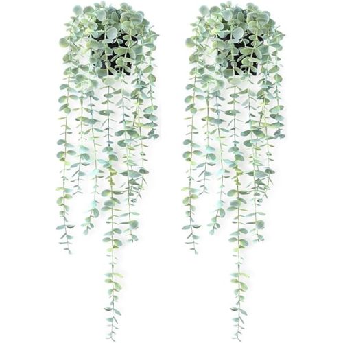 HOFMEFY Fake Hanging Plant Eucalyptus Artificial Faux Plants Indoor Small Wall Greenery Decor for Floating Shelf Soft Green 1PCS 23Inch Long