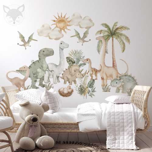 Pastel Dinosaur Nursery Wall Decals, Watercolor Dino Wall Stickers, Kids Room Decor, Baby Dinosaur Room Theme, Dino Wall decor baby dinosaur