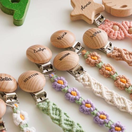 Personalized Macrame Pacifier Clip, Baby Girl Gift, New Baby Gift, Baby Shower Gift, Custom Binky Clip, Baby Gift, Pacifier Holder Name