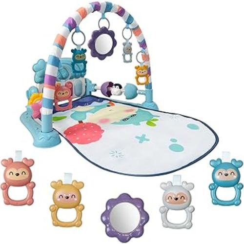 Baby Tummy Time Play Mat, Kick and Play Piano with Music and Light, Activity Gym Center for Newborn Babies Infants Boys Girls 0-3-6-9-12 Months (Blue)