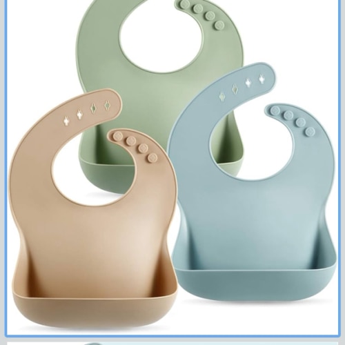 PandaEar Set of 3 Silicone Baby Bibs (Brown/Blue/Green)