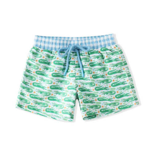 GINGHAM GATOR BOYS SWIM TRUNKS