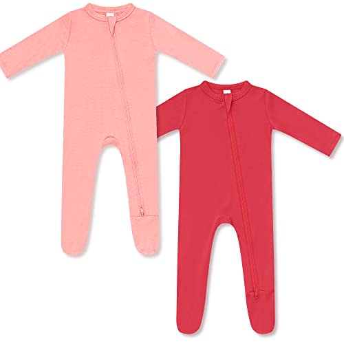 HAPIU Rayon from Bamboo Baby Footed Pajamas, 2 Way Zipper YKK, Footie for Baby Boy Girls, Newborn-24 Months