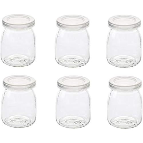 6 Pcs Yogurt Pudding Jars Bottles With Plastic Lids Ideal for Jam, Honey, Wedding Favors, Shower Favors, Baby Foods (7 oz (200ml))
