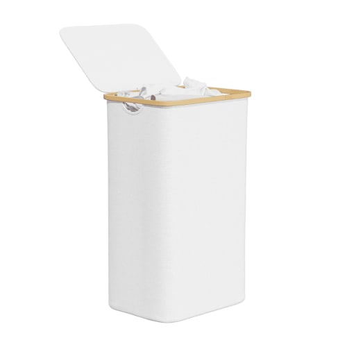SpaceAid 110L Laundry Hamper, Bamboo and Fabric Clothes Basket, White with Lid, 29 Gallon
