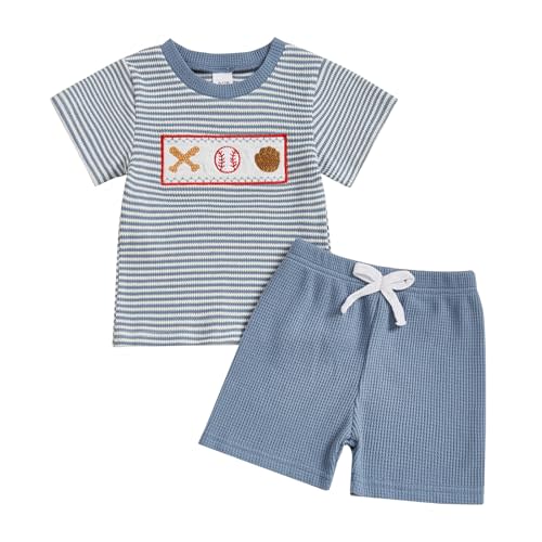 Doqcey Toddler Baby Boy Summer Outfit Baseball//Golf/Tennis Embroidery Striped Short Sleeve T Shirt Shorts Set 2Pcs Outfit