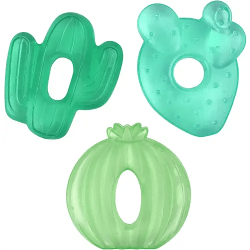 Itzy Ritzy Water-Filled Teethers - Cold Cutie Coolers Textured On Both Sides to Massage Sore Gums & Emerging Teeth - Can Be Chilled in Refrigerator, Set of 3 Green Cactus Water Teethers