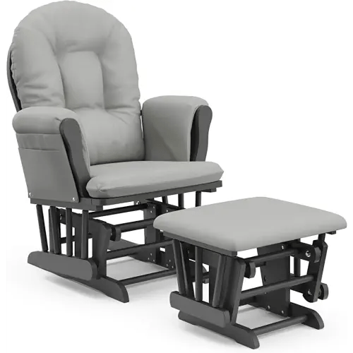 Storkcraft Premium Hoop Glider & Ottoman (Pebble Gray/Light Gray) — GREENGUARD Gold Certified Nursery Glider, Solid Wood Craftsmanship, Smooth-Gliding Nursery Chair and Ottoman, Award-Winning