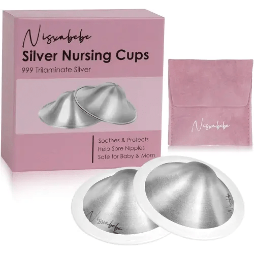 The Original Silver Nursing Cups-Nipple Shields for Breastfeeding Newborn-Breast Feeding Essentials Must Haves-Nipple Covers to Protect Nursing Nipples,Trilaminate 999 Silver,Regular Size