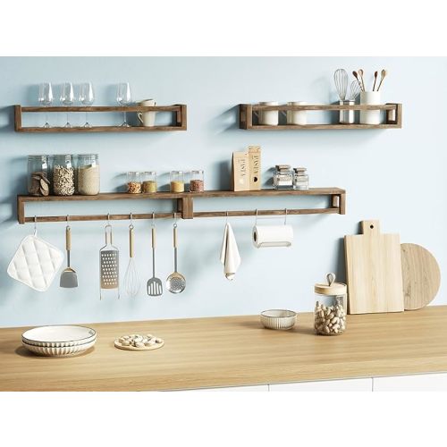 Upgraded Thick Floating Shelves - 24 Inch Multi-Use Wall-Mounted Bookshelves for Kids and Nursery, Ideal for Books, Toy, Spice Rack, Decor - Walnut Brown