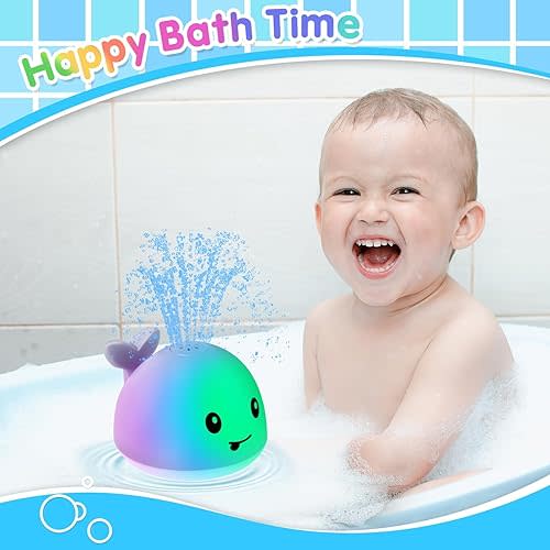 Gigilli Light Up Whale Bath Toys Sprinkler for Babies 6-12 12-18 Months or Kids Ages 1-3 2-4, Water Pool Bathtub Rechargeable Infant Toddler Bath Toys for 1 Year Old Boys Girls 1st Birthday Gifts