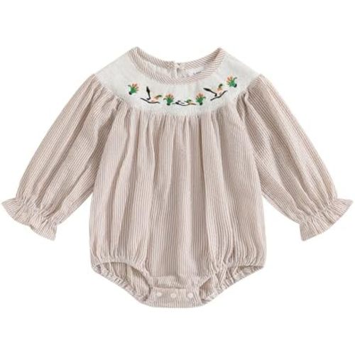 Newborn Baby Girl Hunting Outfit Mallard Duck Embroidery Smocked Bubble Romper Retro Stripe Bodysuit Cute Fall Clothes