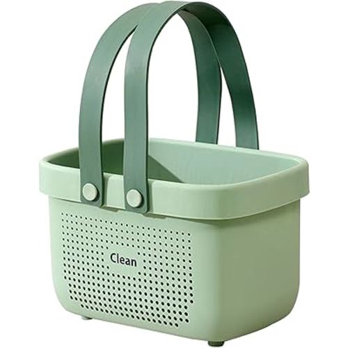 JiatuA Plastic Storage Basket with Handle Portable Shower Caddy Tote Organizer Basket Bin for Bathroom Kitchen Dorm Room Bedroom, Small Green
