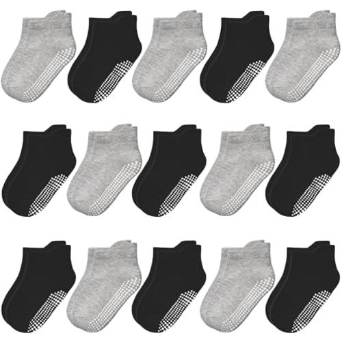 HYCLES 15 Pairs Toddler Socks, Kids Grip Socks for 6-12 Month 1-7 Years Non Slip Ankle Sock for Baby Boys Girls