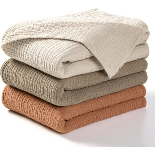 lulumoon Muslin Swaddle Blanket Baby - Cotton Swaddling Blanket Soft Baby Receiving Blankets Neutral 3Pack(Olive)