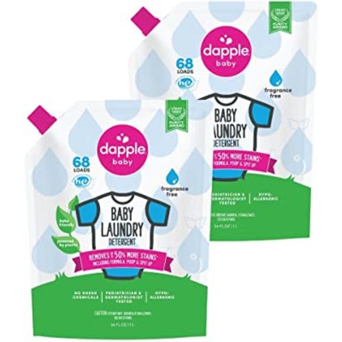 Dapple Baby Laundry Detergent, Concentrated, Plant Based & Hypoallergenic, Stain Removing Natural Ingredients, Fragrance Free, 34 Fl OZ (Pack of 2)