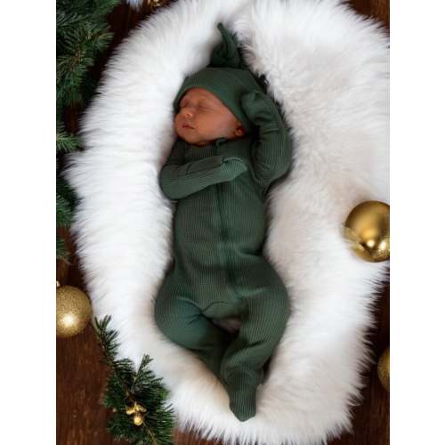 Organic Waffle Basic Zip Footie, Spruce