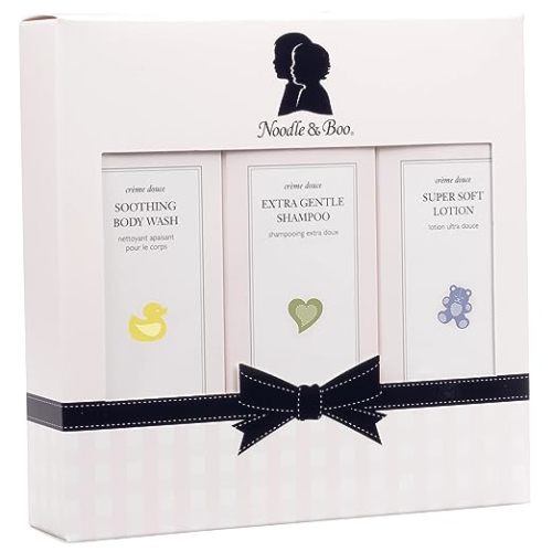Noodle & Boo Starter Set, Newborn Baby Gift; Super Soft Baby Lotion and Newborn 2-in-1 Hair & Baby Body Wash, 8 Oz of each, Navy/Pink