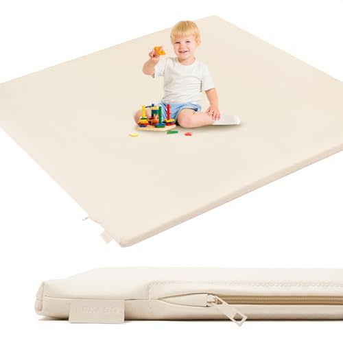 PIIKAGO Padded Baby Play Mat, Super Soft Vegan Leather Floor Mat for Baby Girls and Boys, 48x48 Non-Slip Thick Foam Cushioned Playmat for Babies 6-12 Months, Fits Nicely Into 50x50 Playpen Mat, Pink