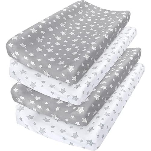 Changing Pad Cover for Boys 4 Pack, Lovely Print Soft Unisex Diaper Change Table Sheets, Fit 32"x16" Contoured Pad, Comfy Cozy 4-Pack Cradle Sheets