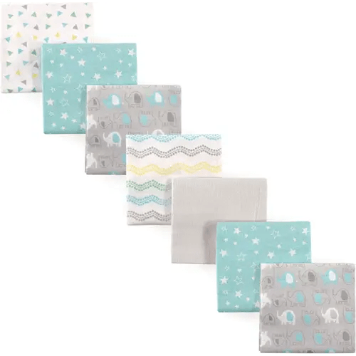 Luvable Friends Unisex Baby Cotton Flannel Receiving Blankets, Basic Elephant 7-Pack, One Size