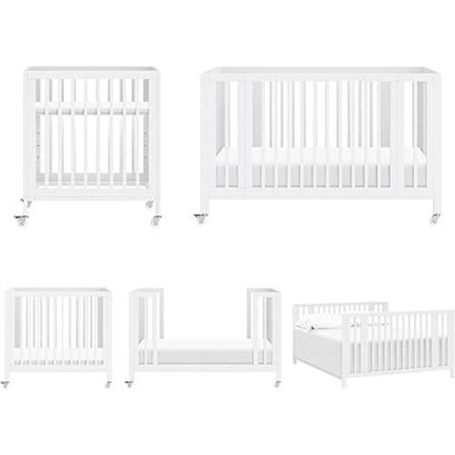 babyletto Rolli 9-in-1 Convertible Baby Crib w/Wheels - Includes Pad & Conversion Kits for Bassinet, Standard Crib, Toddler Bed, Daybed & Junior Bed - GREENGUARD Gold - 3 Adjustable Heights - White