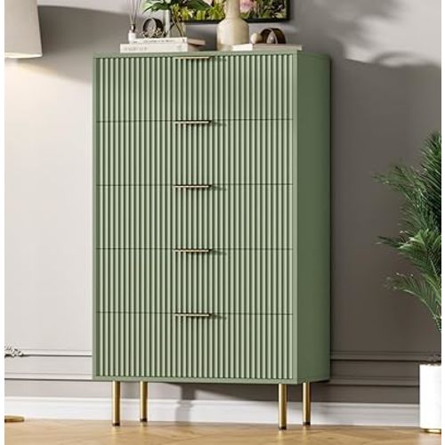 GAOMON 5 Drawer Dresser,Fluted Dresser for Bedroom,47.9" Tall Dressers Chest of Drawers,Wood Tall Dressers with Metal Handle for Closet, Living Room, Entryway