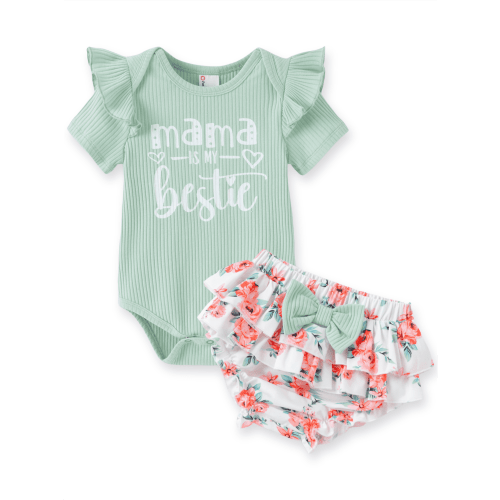 PatPat Baby Girl Outfits Green Summer Baby Gifts for Girls Baby Clothes for Girls with Baby Headbands 3-6 Months