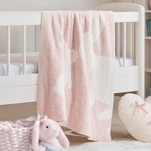Soft Plush Baby Blanket for Boys Girls with Print Animal Pattern, Fleece Fuzzy Toddler Nursery Blanket Lightweight Warm Cozy Throw Blanket for Crib, Bed, Bunny, Crystal Pink, 30"x40"
