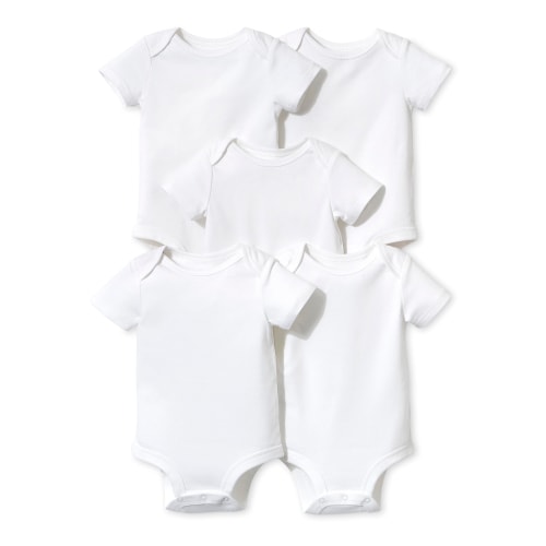 Little Star Organic Baby Boy or Girl Gender Neutral White Short Sleeve Bodysuits, 5-Pack
