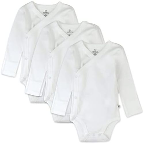 Honest Baby Clothing 3-Pack Organic Cotton Long Sleeve Side Snap Bodysuits - Bright White, 3-6 M