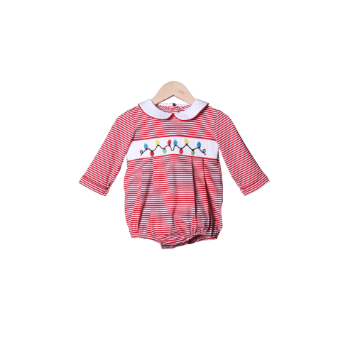 Smocked Christmas Lights Red Stripe Bubble