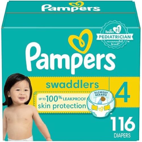Pampers Swaddlers Diapers, Size S4 (15-34 lbs), 116 Count, Absorbent, Keeps Baby Dry and Comfortable, Skin Safe Disposable Baby Diaper