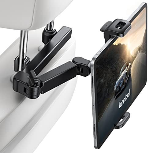 Lamicall Car Headrest Tablet Holder - [3 in 1 Extension Arm] Adjustable Tablet Car Mount for Back Seat, Road Trip Essentials for Kids, for 4.7-11" Device Like iPad Pro, Air, Mini, Galaxy, Fire, Black