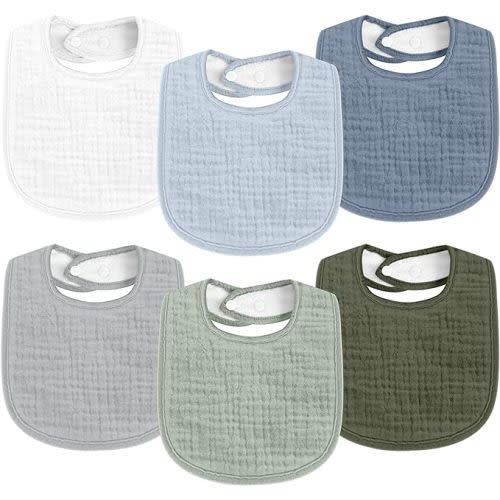 Susurration Muslin Baby Drool Bibs 6Pack Soft Square Adjustable Baby Bandana Bibs for Unisex Girls & Boys - Dark&light