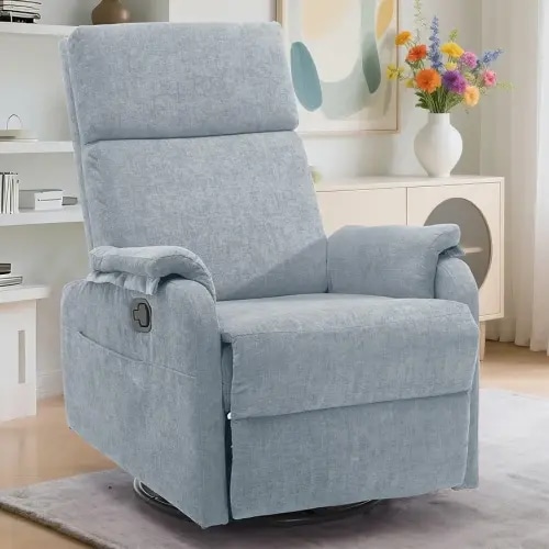 Recliner Chairs, Swivel Rocking Recliner Chair for Adults, Glider Rocking Chair, Small Nursery Chair Recliner for Living Room, Reclining with Modern-Designed Armrests, Chenille, Blue