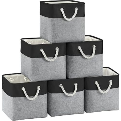 FinishingBo 11 inch Cube Storage Bin with Handles 6 Pack