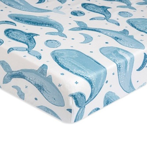 Crane Baby Cotton Sateen Fitted Crib Sheet, Color: Caspian Whales