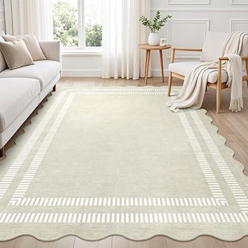Area Rugs 5x7 Living Room Washable Modern Rug, Neutral Beige Soft Non Slip Rugs Stain Resistant Indoor Carpet for Bedroom Dining Room Nursery Home Office