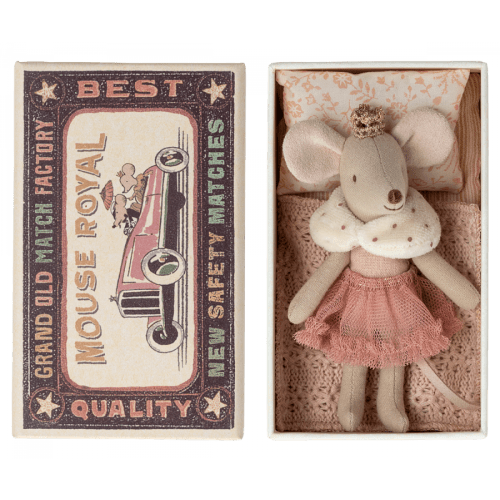 Maileg Princess mouse, Little sister in matchbox