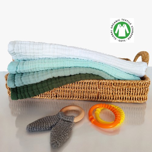 Multi purpose Organic 8 layer gauze Baby Burp Set | Stone