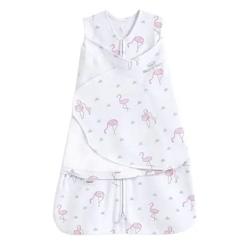 HALO 100% Cotton Sleepsack Swaddle, 3-Way Adjustable Wearable Blanket, TOG 1.5, Flamingos, Newborn, 0-3 Months