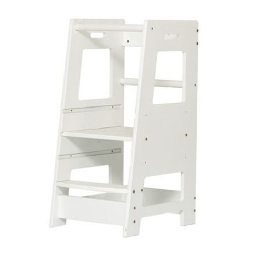 KTMBDW Kids Kitchen Step Stool for Kids with Safety Rail, Adjustable Height Toddler Learning Stool, Toddlers Kitchen Stool Tower (White)