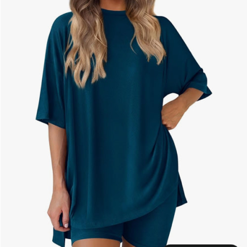 PRETTYGARDEN Women 2 Piece Lounge Set 2026 Summer Casual Oversized Shirts Biker Shorts Matching Airport Travel Outfit Clothes